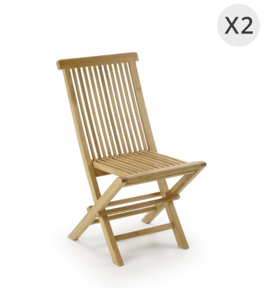 JARDIN - Set de 2 sillas de jardín plegable de teca 47 x  60 x 90