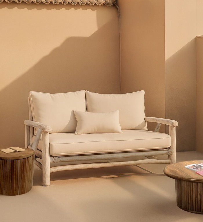 Divano in teak con cuscino 130 x 87 x 84