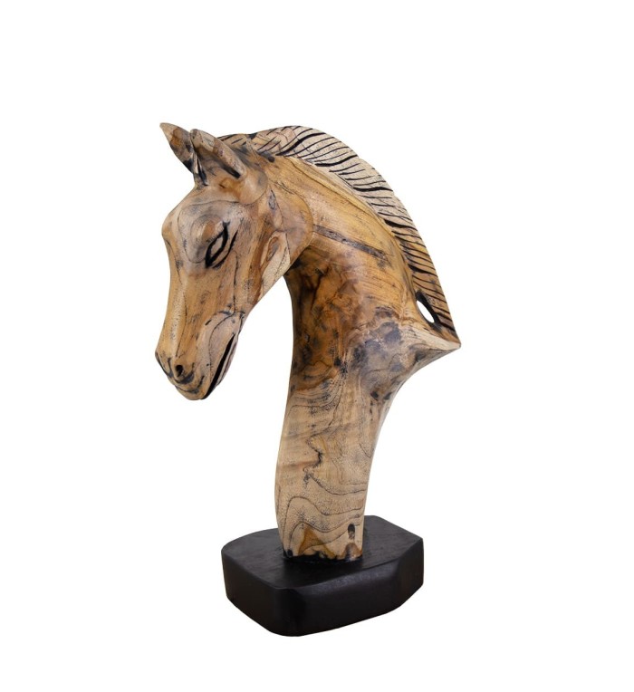 Figura de cavalo em madeira de teca 30 x 14 x 47