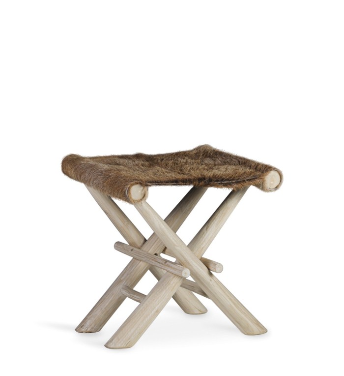 Faltbarer Mahagoni-Hocker mit Ziegenleder 47 x 40 x 45