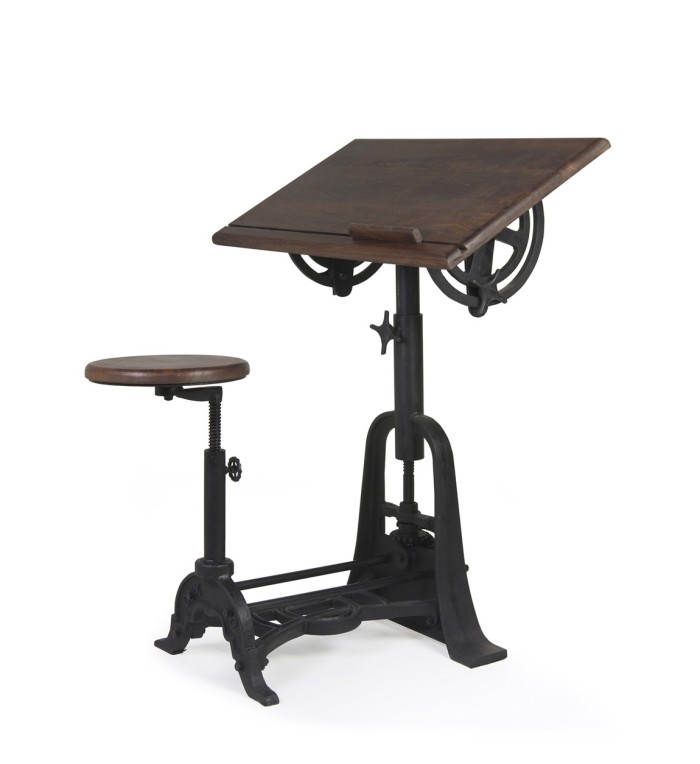 PIPA - Mango and iron architect desk 80 x 70 x 78-103