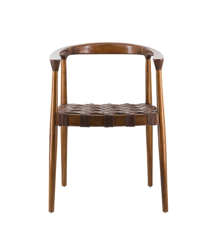 TETUAN - Sedia in teak e pelle 55 x 50 x 75