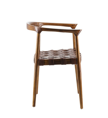 TETUAN - Teak and leather armchair 55 x 50 x 75