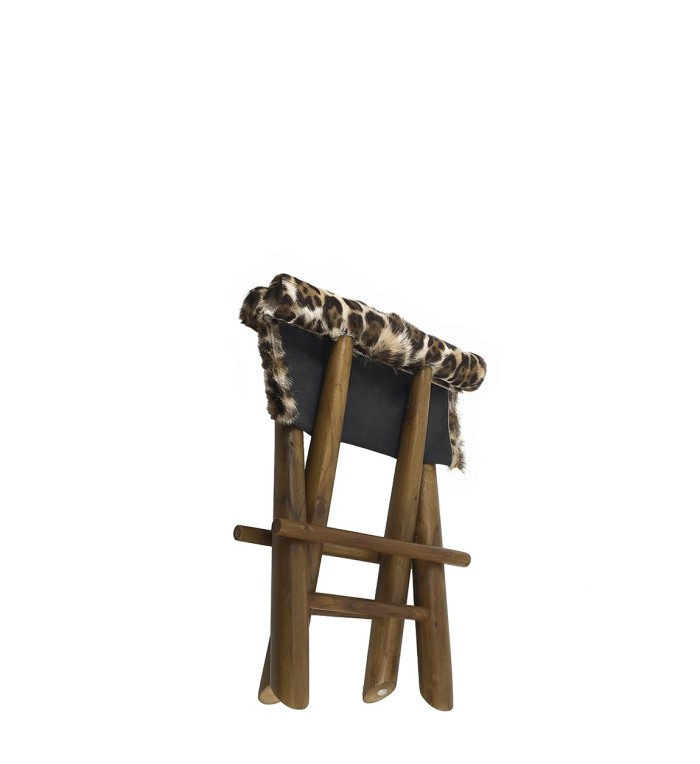 Teak and natural leather stool 48 x 40 x 45