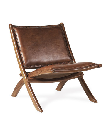 Folding mindi and leather armchair 65 x 77 x 75