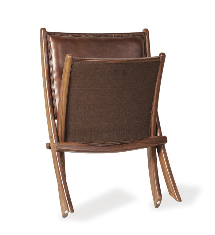 Folding mindi and leather armchair 65 x 77 x 75