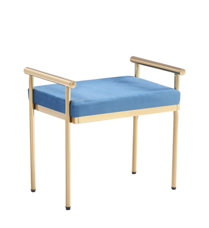 BERLIN - Blue fabric and steel bench 60 x 40 x 56