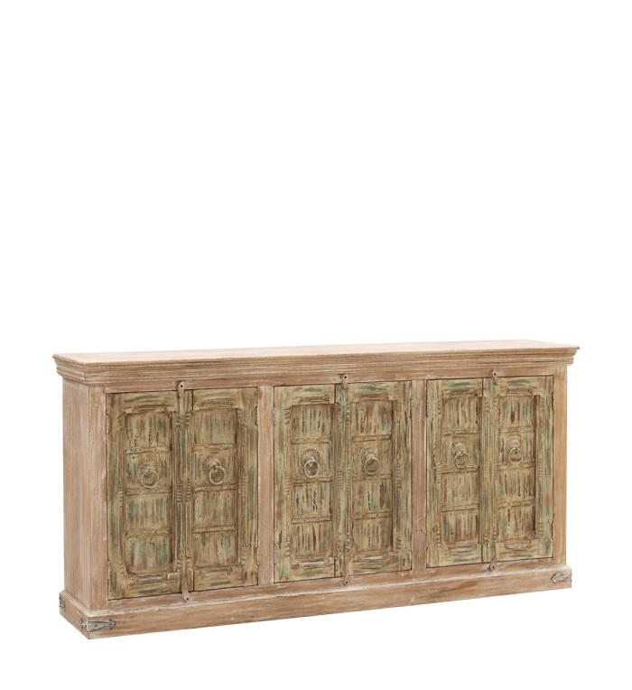 ALHAMBRA - Buffet en manguier avec 6 portes 210 x 45 x 100