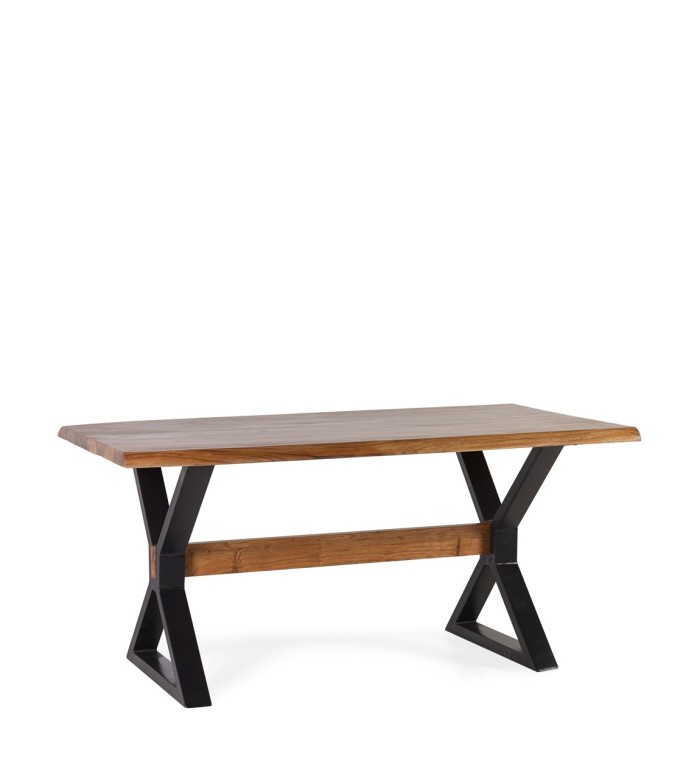 Mesa de comedor de acacia y hierro 160 x 90 x 76