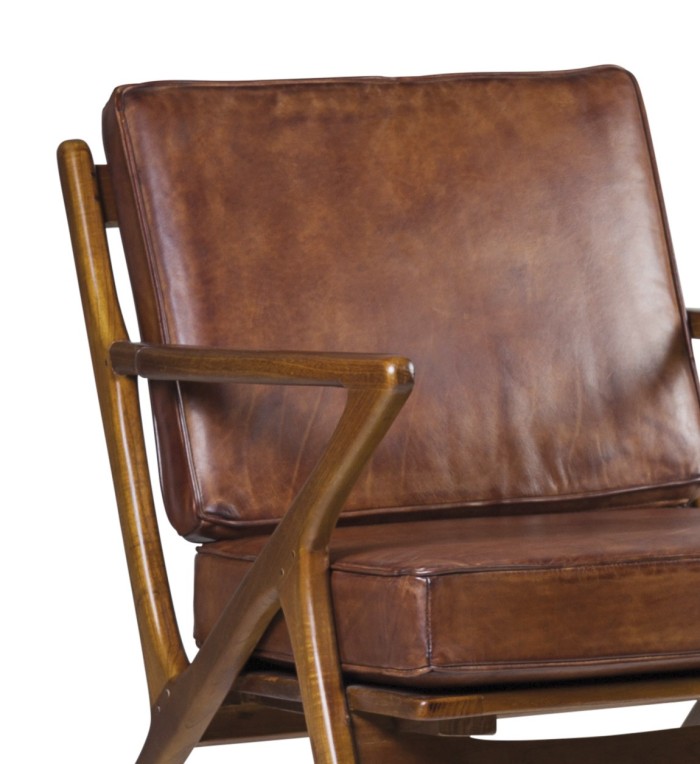 Teak and leather armchair 65 x 75 x 75