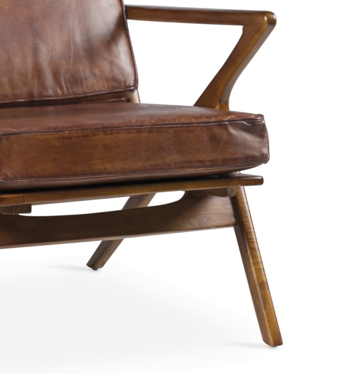 Teak and leather armchair 65 x 75 x 75