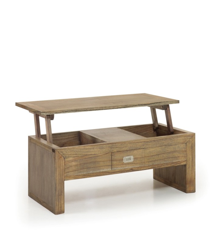 MERAPI – Mesa de centro elevável em madeira de mindi 110 x 55 x 45-65