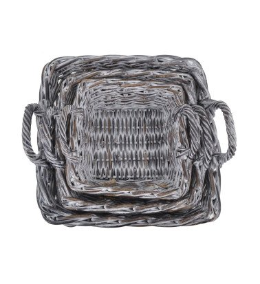 Set of 3 square rattan baskets 45 x 45 x 17 / 38 x 38 x 15 / 32 x 32 x 13