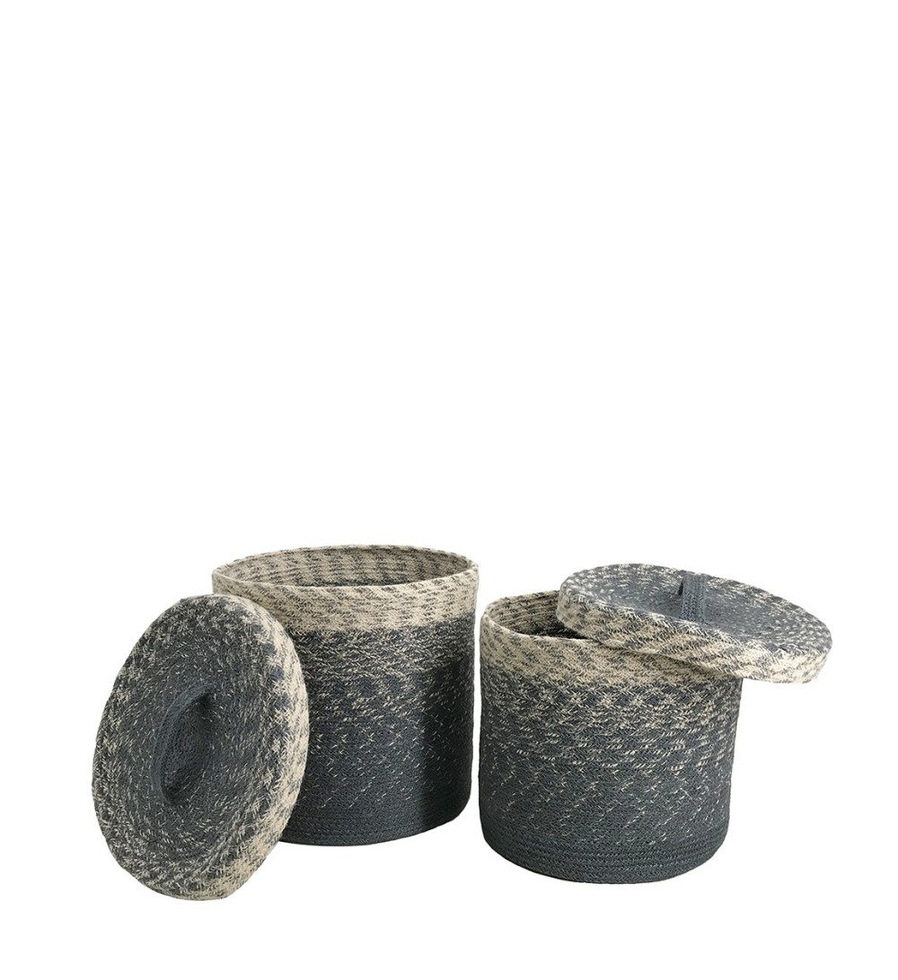 Set of 2 blue jute baskets 30 x 30 x 30 / 26 x 26 x 26