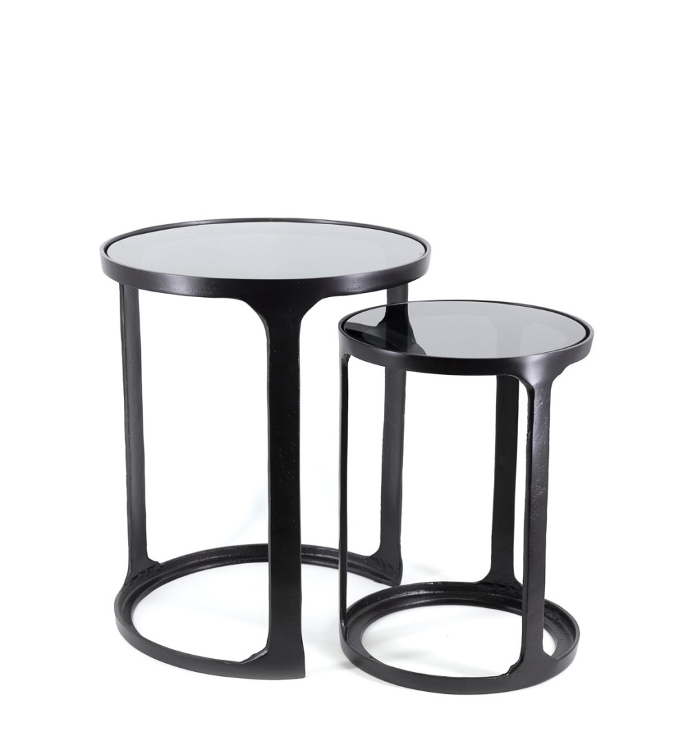 ANTIQUE - Set of 2 Nesting aluminum tables 40 x 40 x 48 / 30 x 30 x 40