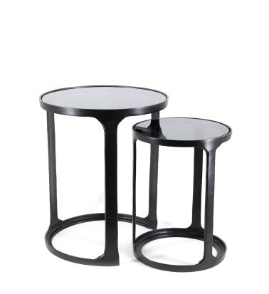 ANTIQUE - Set of 2 Nesting aluminum tables 40 x 40 x 48 / 30 x 30 x 40