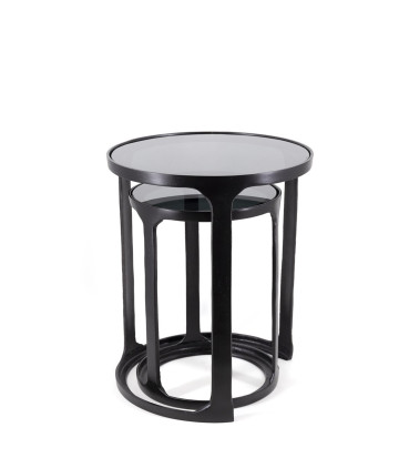 ANTIQUE - Set of 2 Nesting aluminum tables 40 x 40 x 48 / 30 x 30 x 40