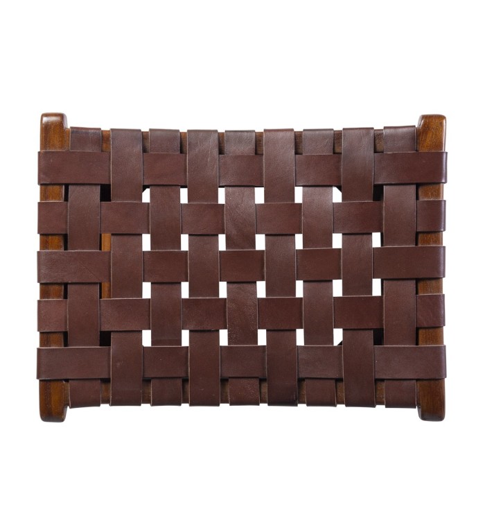 Teak- und Lederhocker 45 x 47 x 60