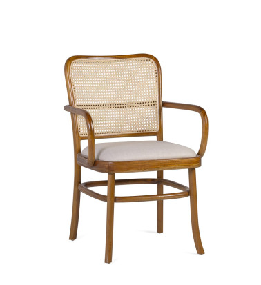 Sillón tapizado de teca y ratán 56 x 59 x 87