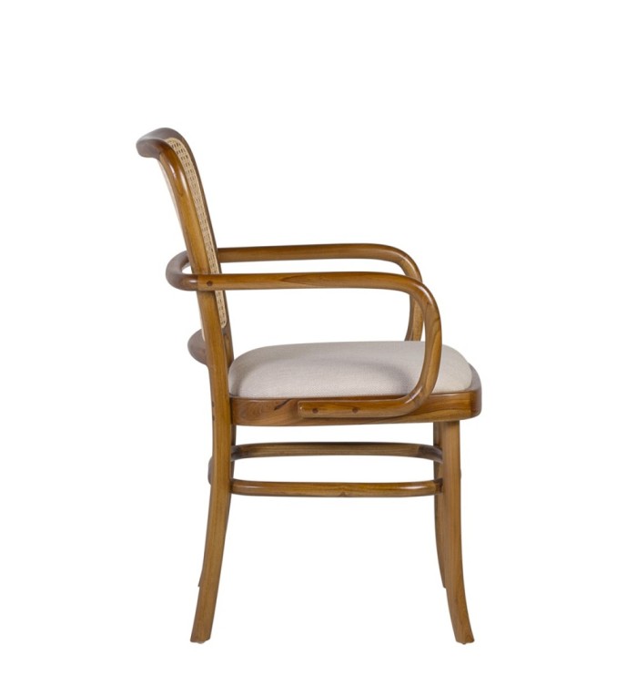 Teak and rattan upholstered armchair 44 x 55 x 90