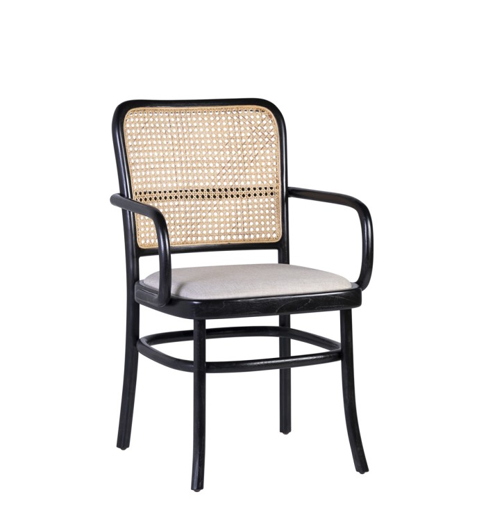 Upholstered teak and rattan armchairs 45 x 52 x 86