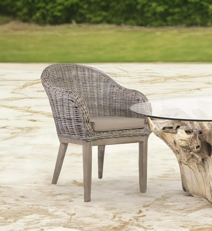 RATTAN - Fauteuil en mindi et rotin avec coussin 68 x 66 x 88