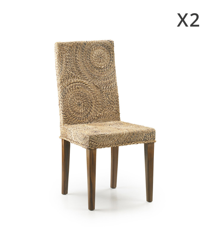 RATTAN - Set di 2 sedie in mogano e rattan 46 x 50 x 100