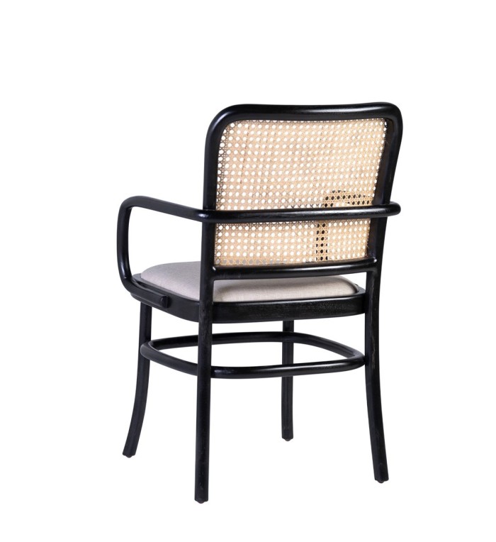 Set of 2 upholstered teak and rattan armchairs 45 x 52 x 86