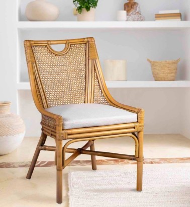 BISTRO - Conjunto de 2 cadeiras de rattan com almofada 56 x 62 x 90