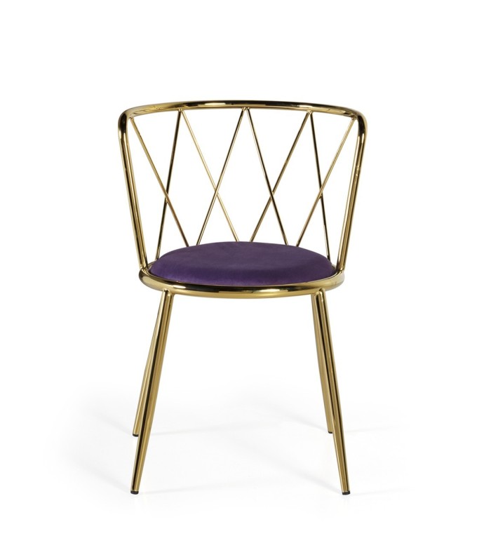 BERLIN - Set of 2 gold chromed steel chairs with violet fabric 49 x 43 x 75