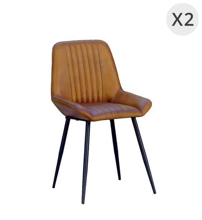 BOSTON - Ensemble de 2 chaises en fer et cuir 45 x 50 x 83