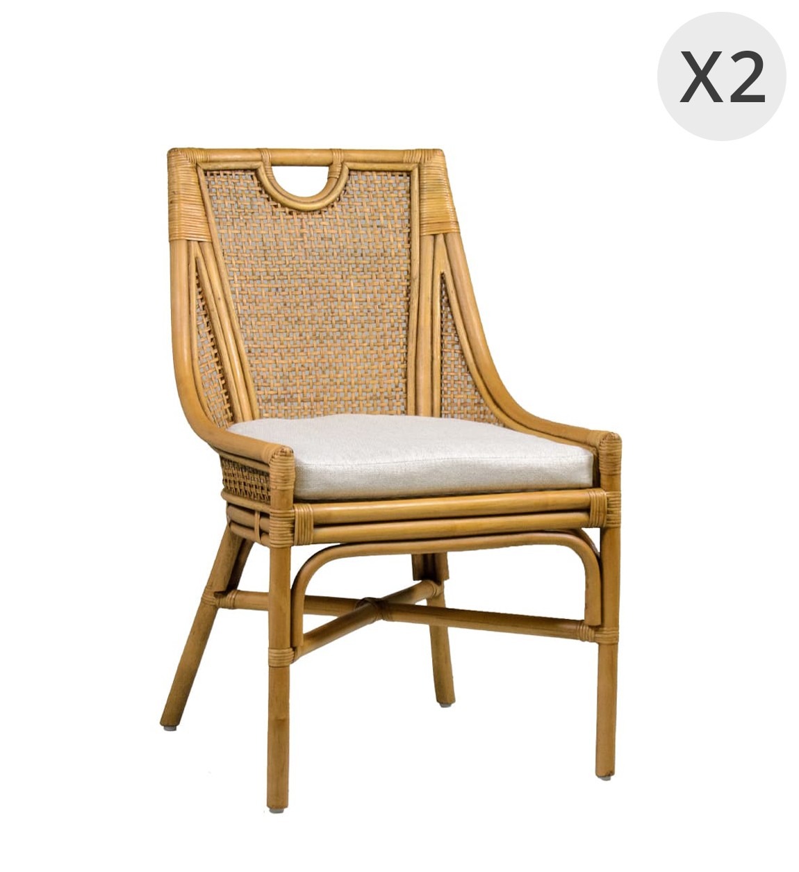 BISTRO - Conjunto de 2 cadeiras de rattan com almofada 56 x 62 x 90