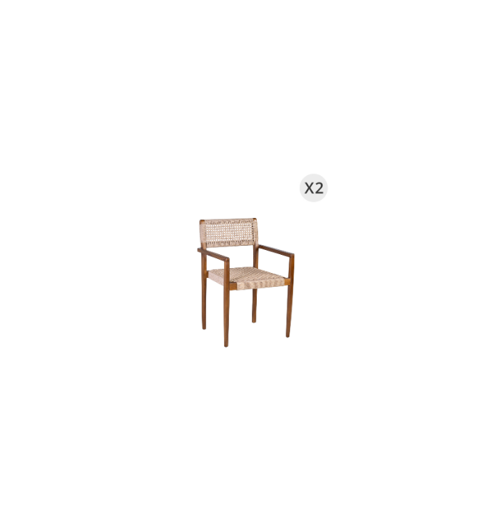 Set of 2 teak and rope armchairs 53 x 51 x 80