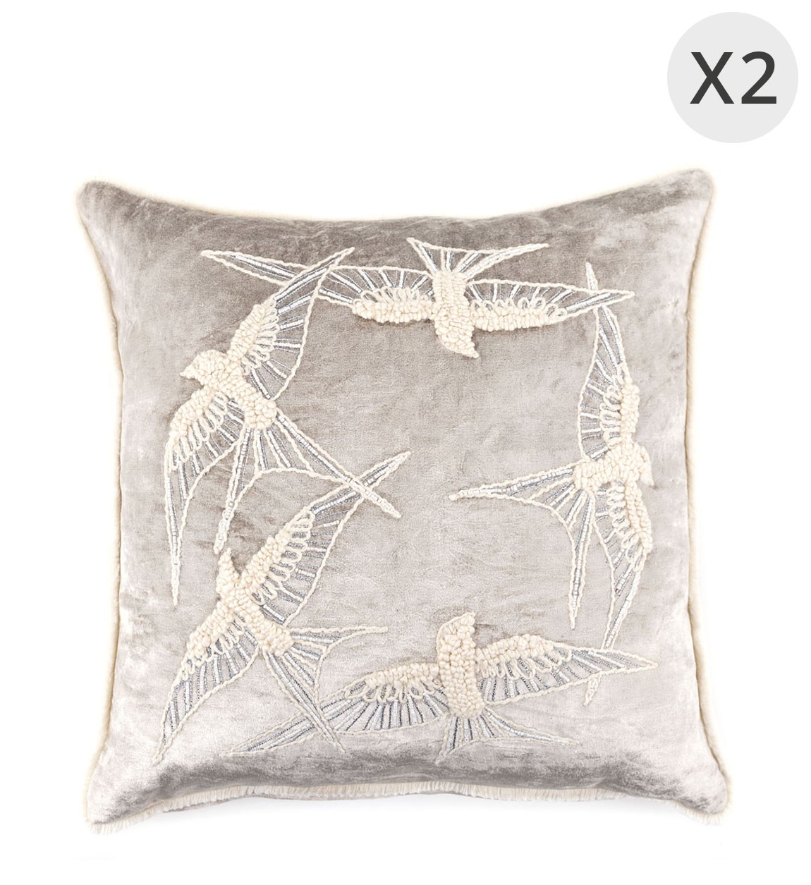 DELHI - Set of 2 velvet bird cushions 45 x 45