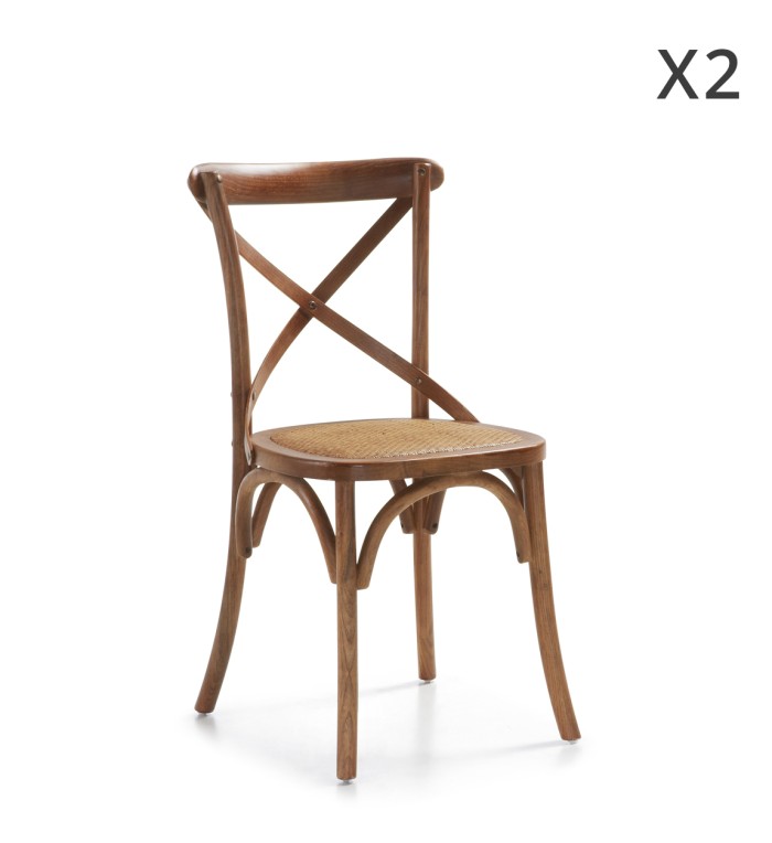 PARIS – Set di 2 sedie in rovere e rattan, 45 x 42 x 86