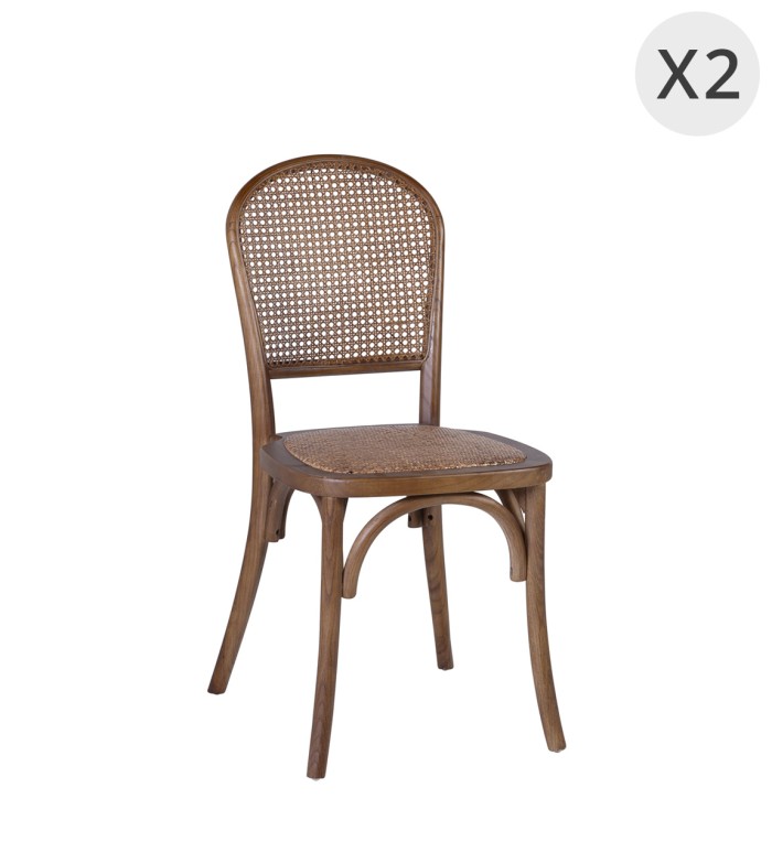 MANILA – Set di 2 sedie in rovere e rattan 45 x 54 x 89