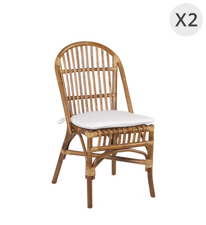 SIDNEY – Set di 2 sedie in rattan con cuscino 48 x 60 x 94