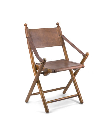 TARLTON - Teak and leather chair 56 x 53 x 90