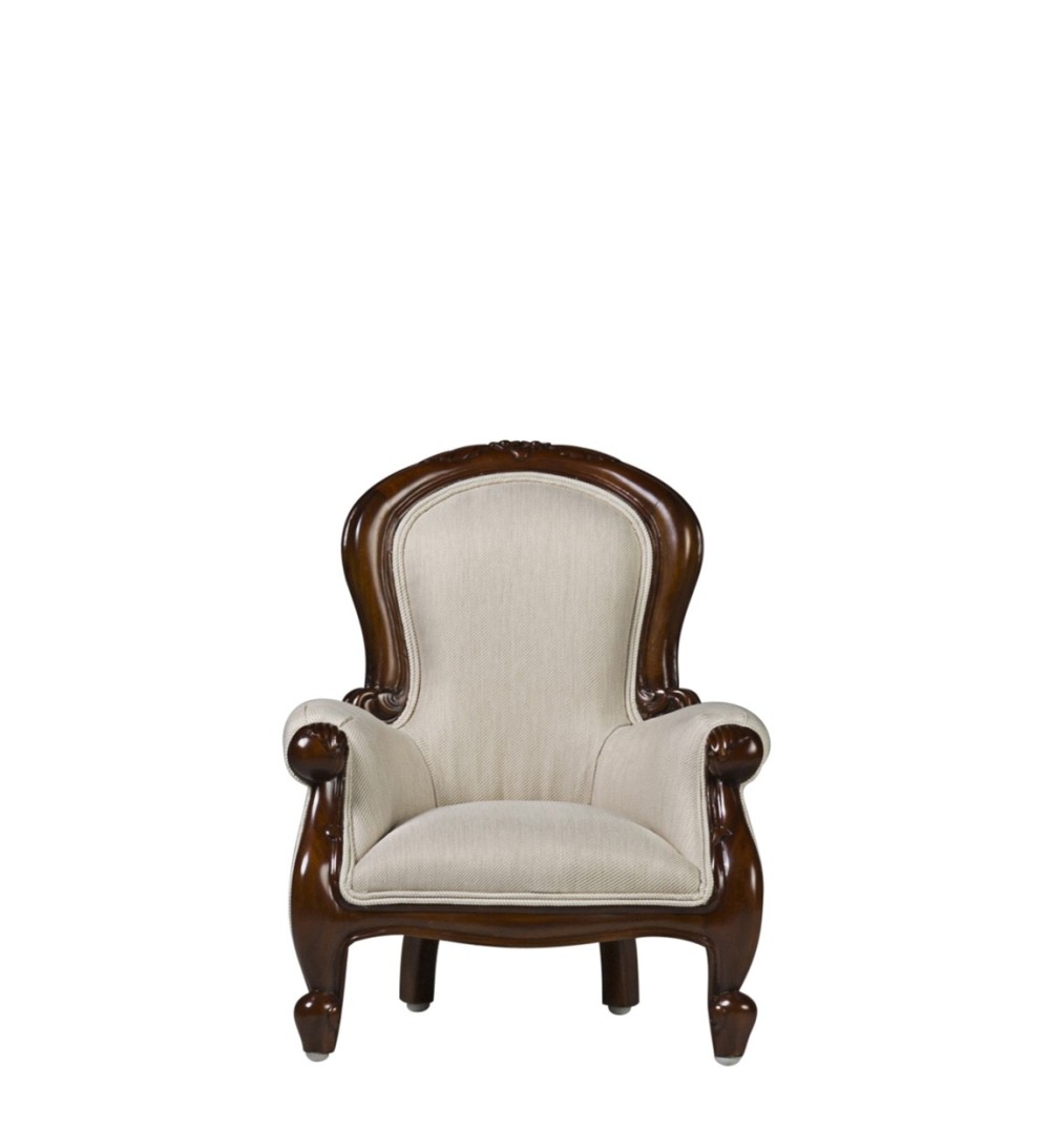 VINTAGE - Fauteuil baby en acajou avec tissu beige 40 x 37 x 52