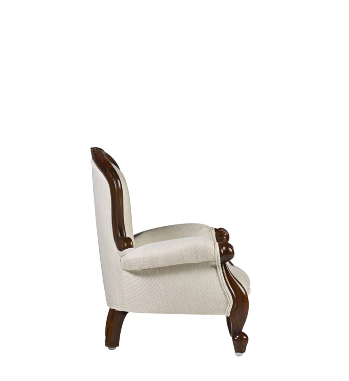 VINTAGE - Fauteuil baby en acajou avec tissu beige 40 x 37 x 52