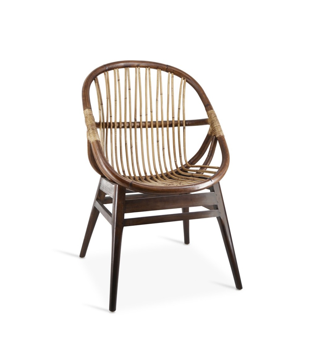 RATTAN - Mindi and rattan armchair 60 x 56 x 95