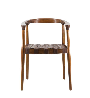 TETUAN - Teak and leather armchair 55 x 50 x 75