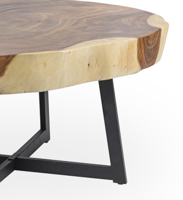 SUAR - Table basse en suar et fer 80/90 x 45