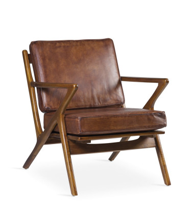 Teak and leather armchair 65 x 75 x 75