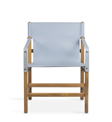 TETUAN - Teak and blue leather armchair 60 x 60 x 80