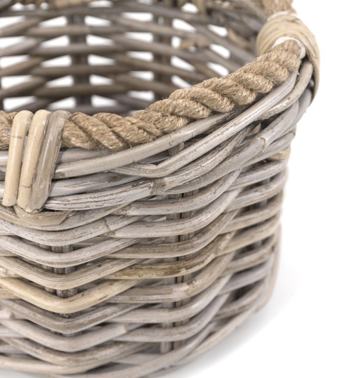 Set of 3 rattan and rope baskets 40 x 40 x 32 / 32 x 32 x 25 / 22 x 22 x 18