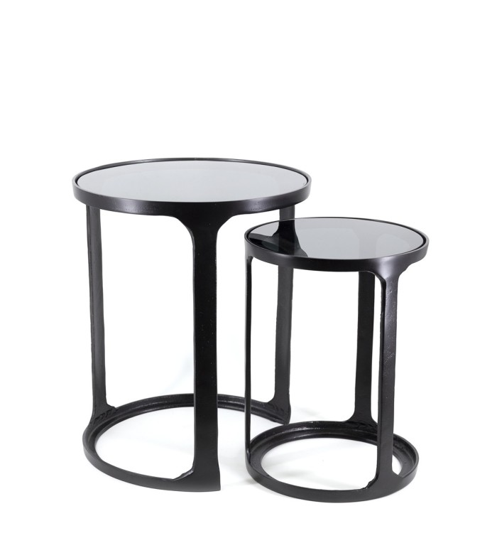 ANTIQUE - Lot de 2 tables gigognes en aluminium 40 x 40 x 48 / 30 x 30 x 40