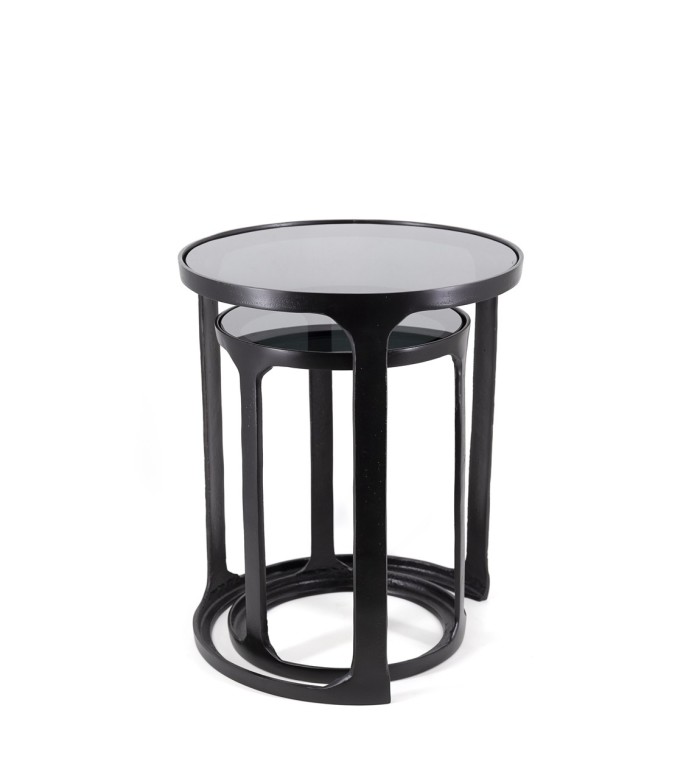 ANTIQUE - Set of 2 Nesting aluminum tables 40 x 40 x 48 / 30 x 30 x 40