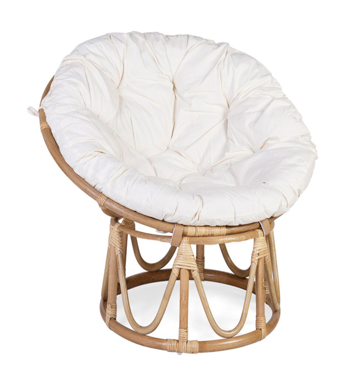 RATTAN - Papasan rattan armchair with cushion 85 x 85 x 65