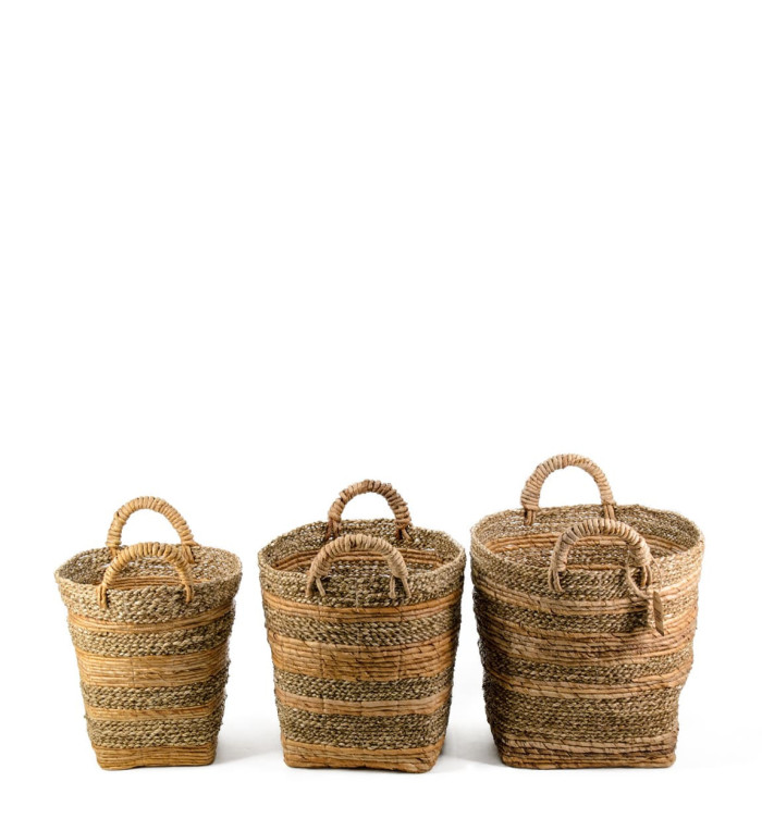 NAVALA - Set of 3 baskets in banana fiber 34 x 34 x 38 / 29 x 29 x 36 / 25 x 25 x 35